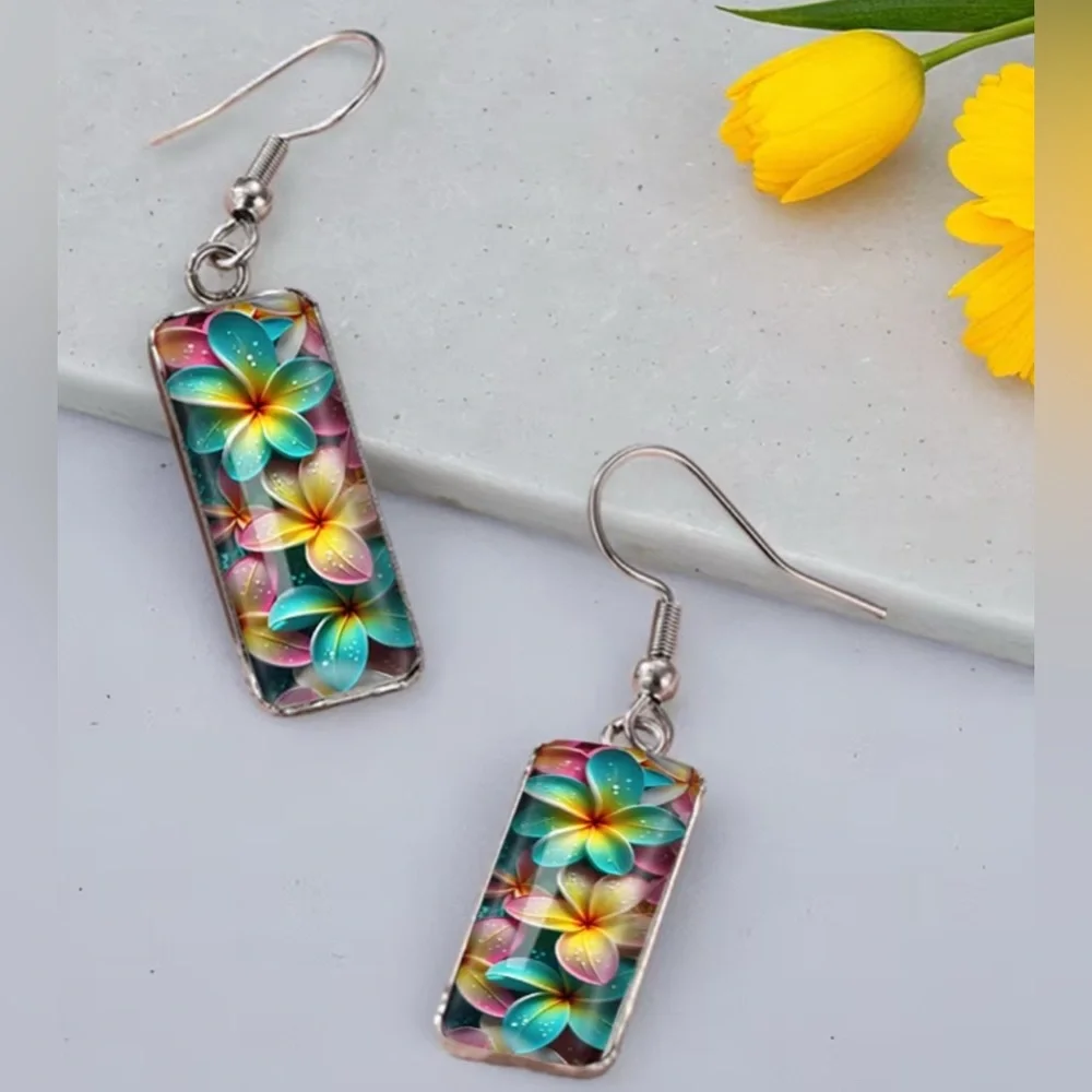 Colorful Floral Rectangular Drop Earrings - Multicolor_5